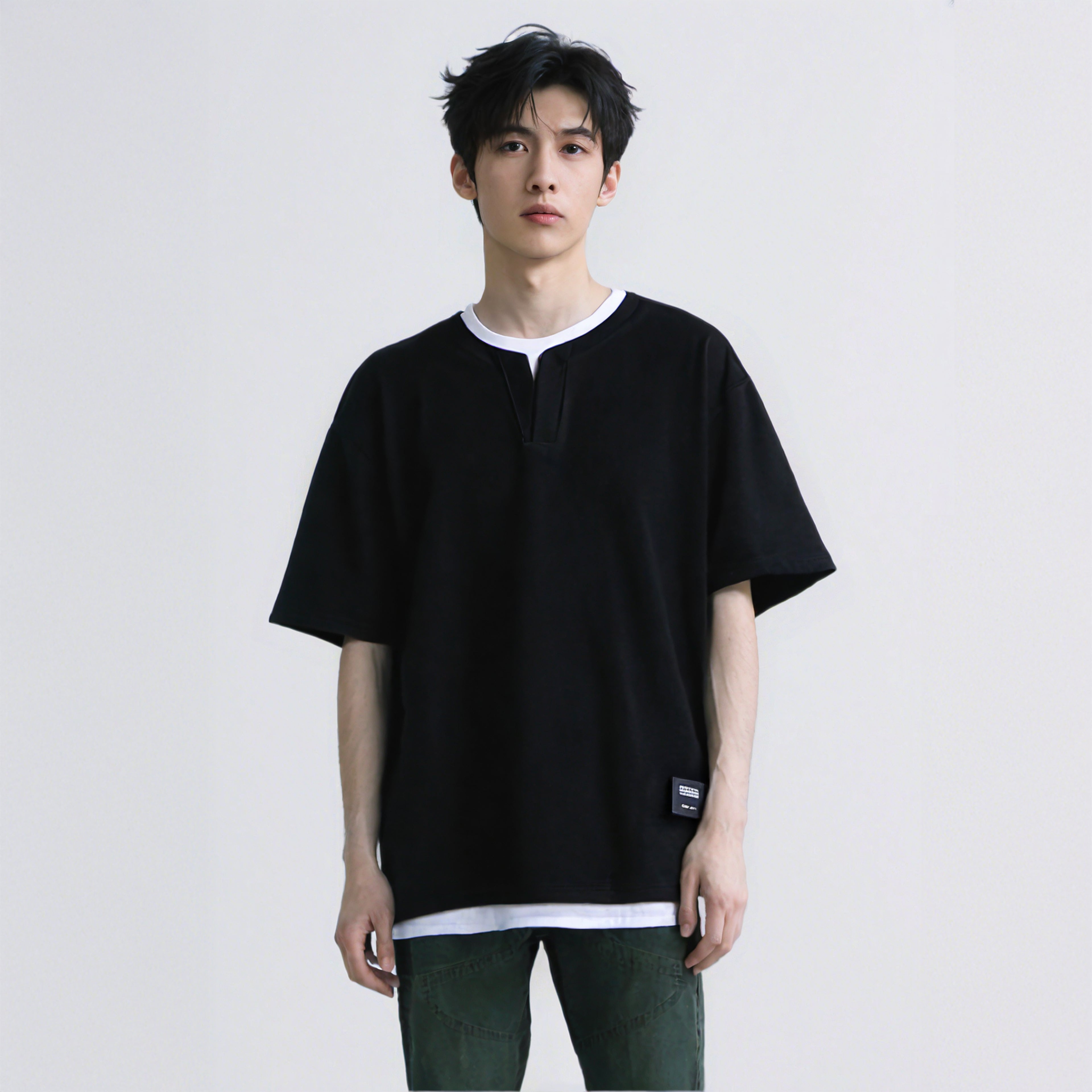 Retro Fake Two-Piece Oversized T-Shirt - Japanese Streetwear Style