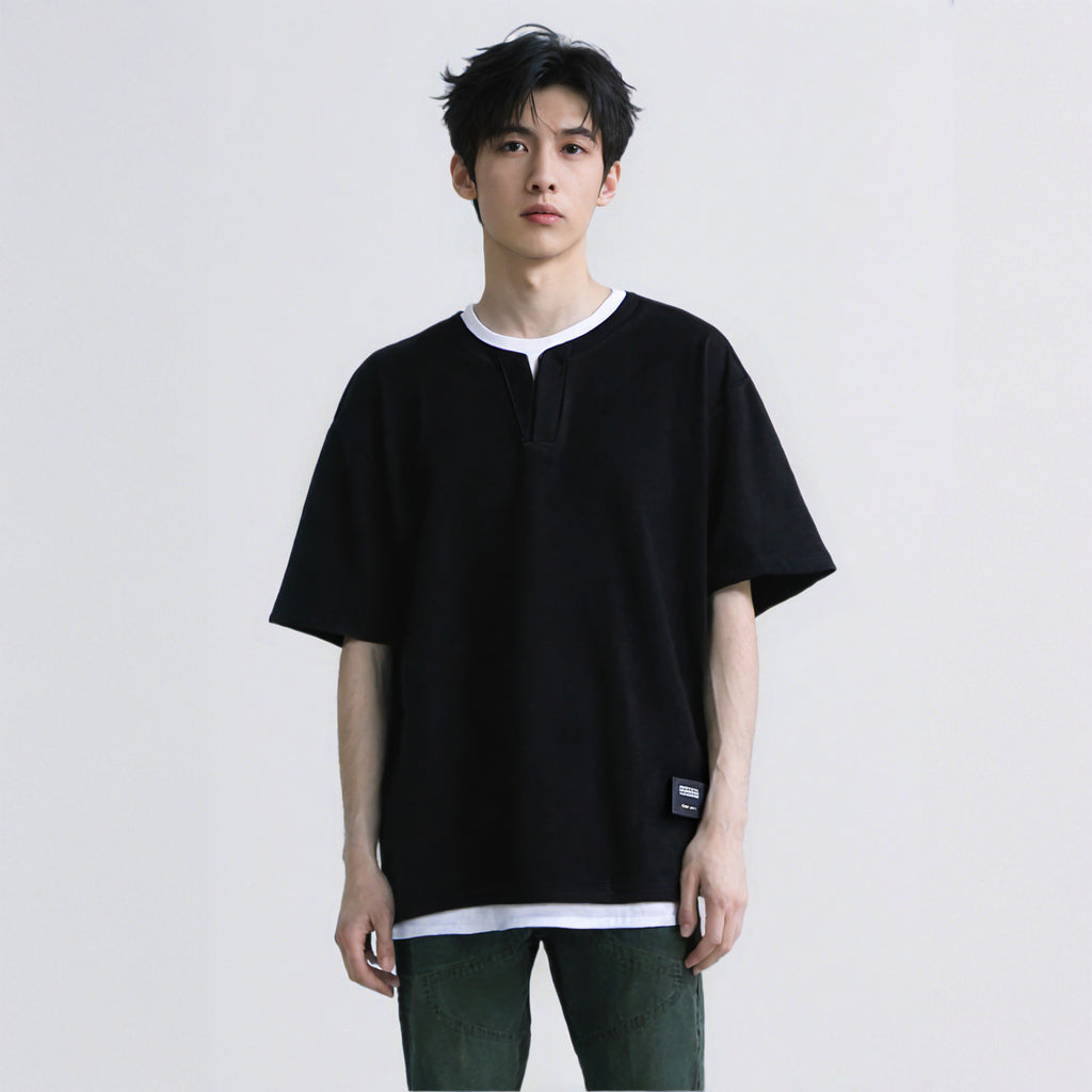 Retro Fake Two-Piece Oversized T-Shirt - Japanese Streetwear Style