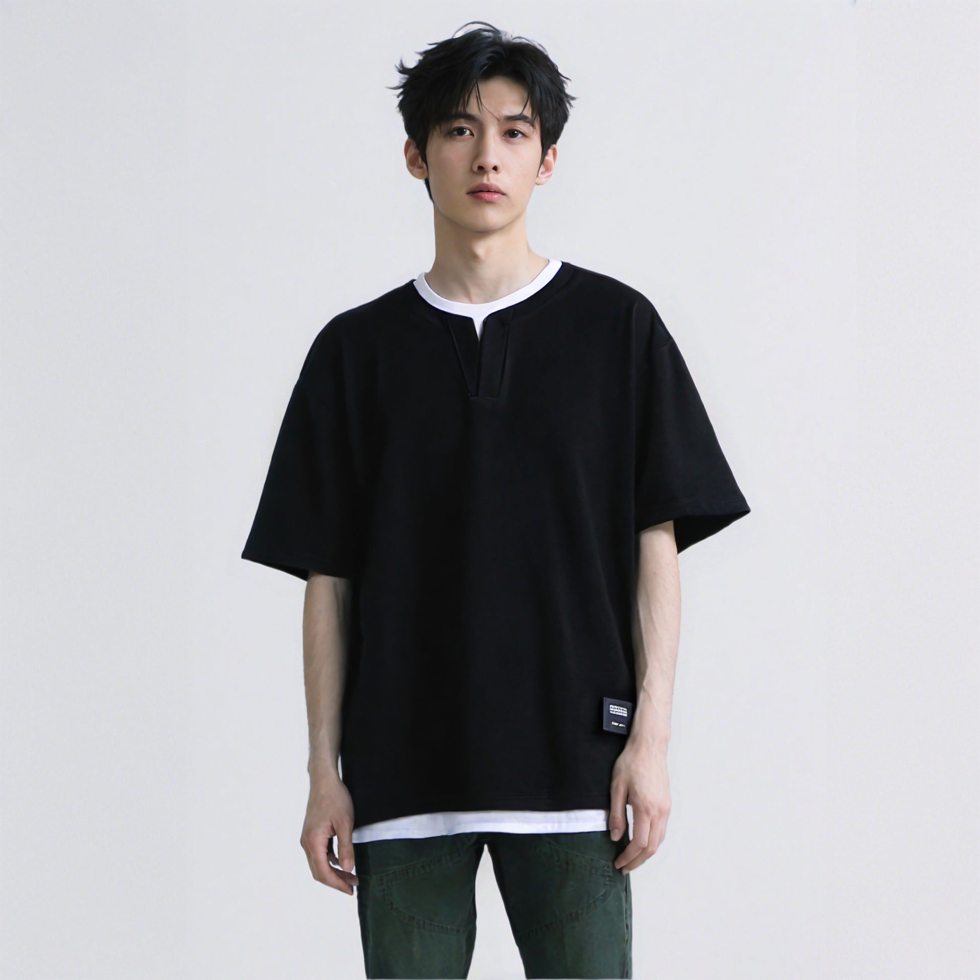 Retro Fake Two-Piece Oversized T-Shirt - Japanese Streetwear Style