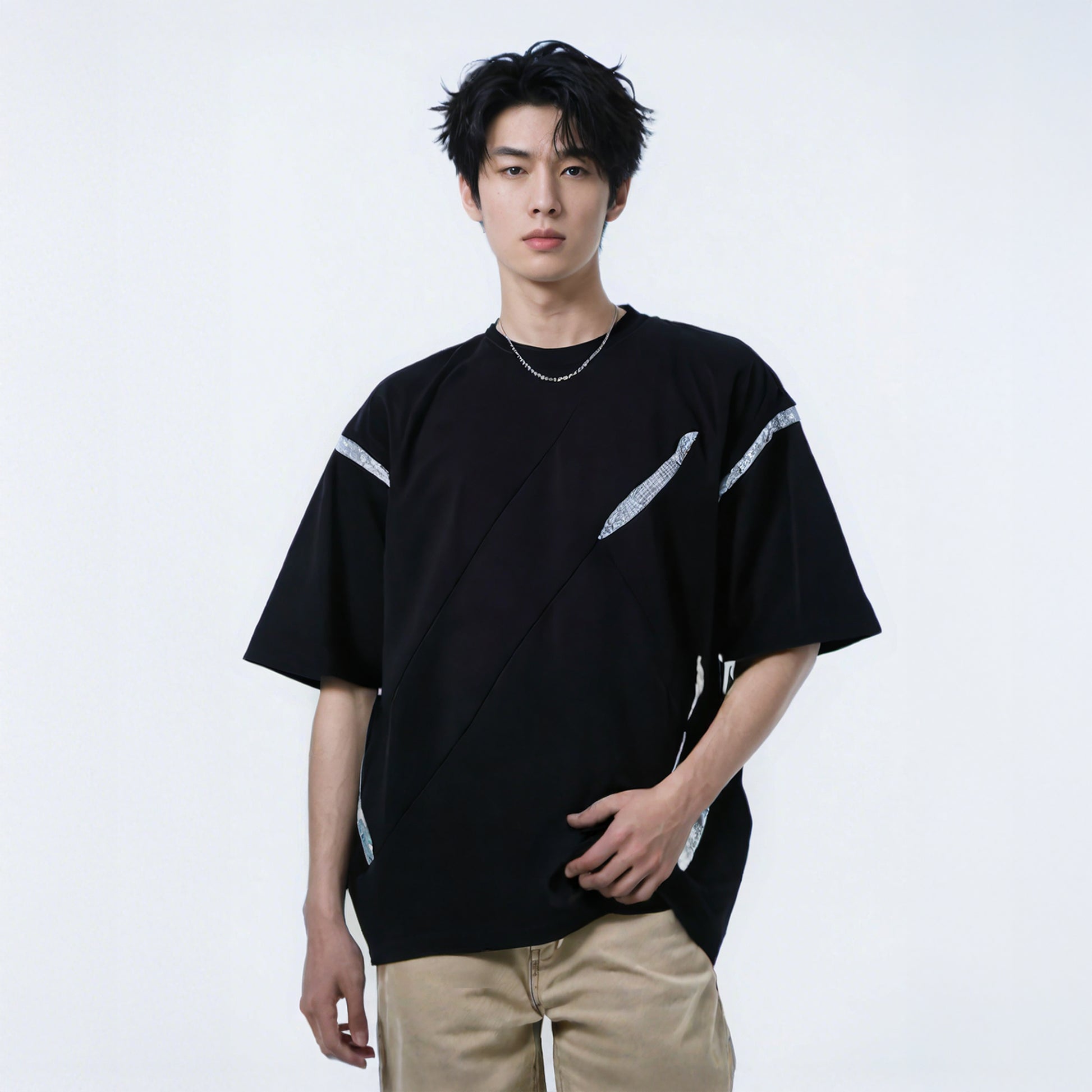 Deconstructed Shoulder Patch T-Shirt – American Streetwear Style