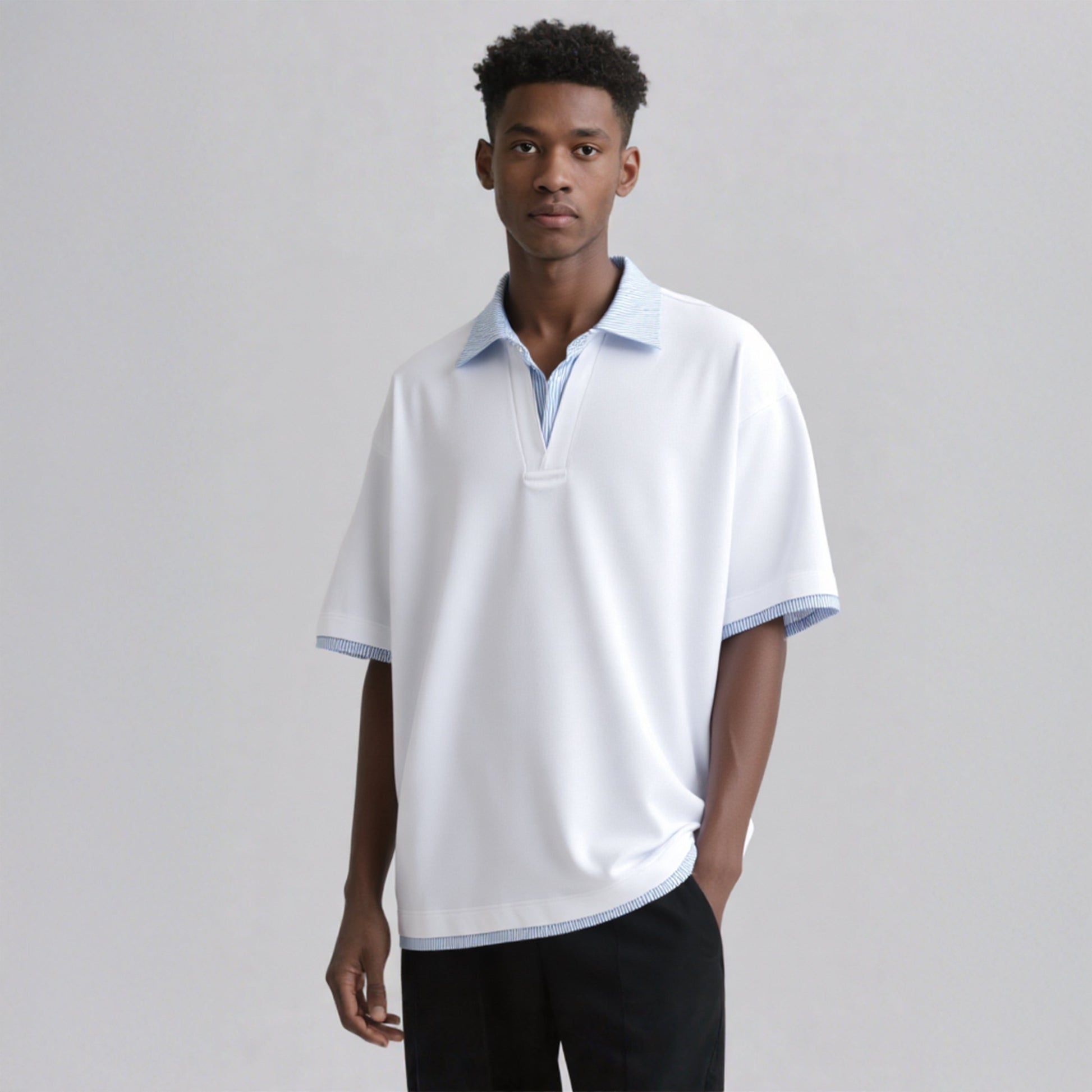 Polo Collar Layered-Look T-Shirt