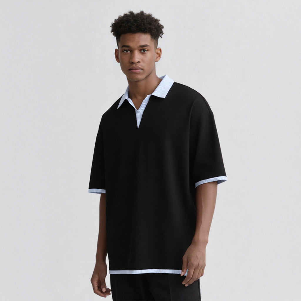 Polo Collar Layered-Look T-Shirt