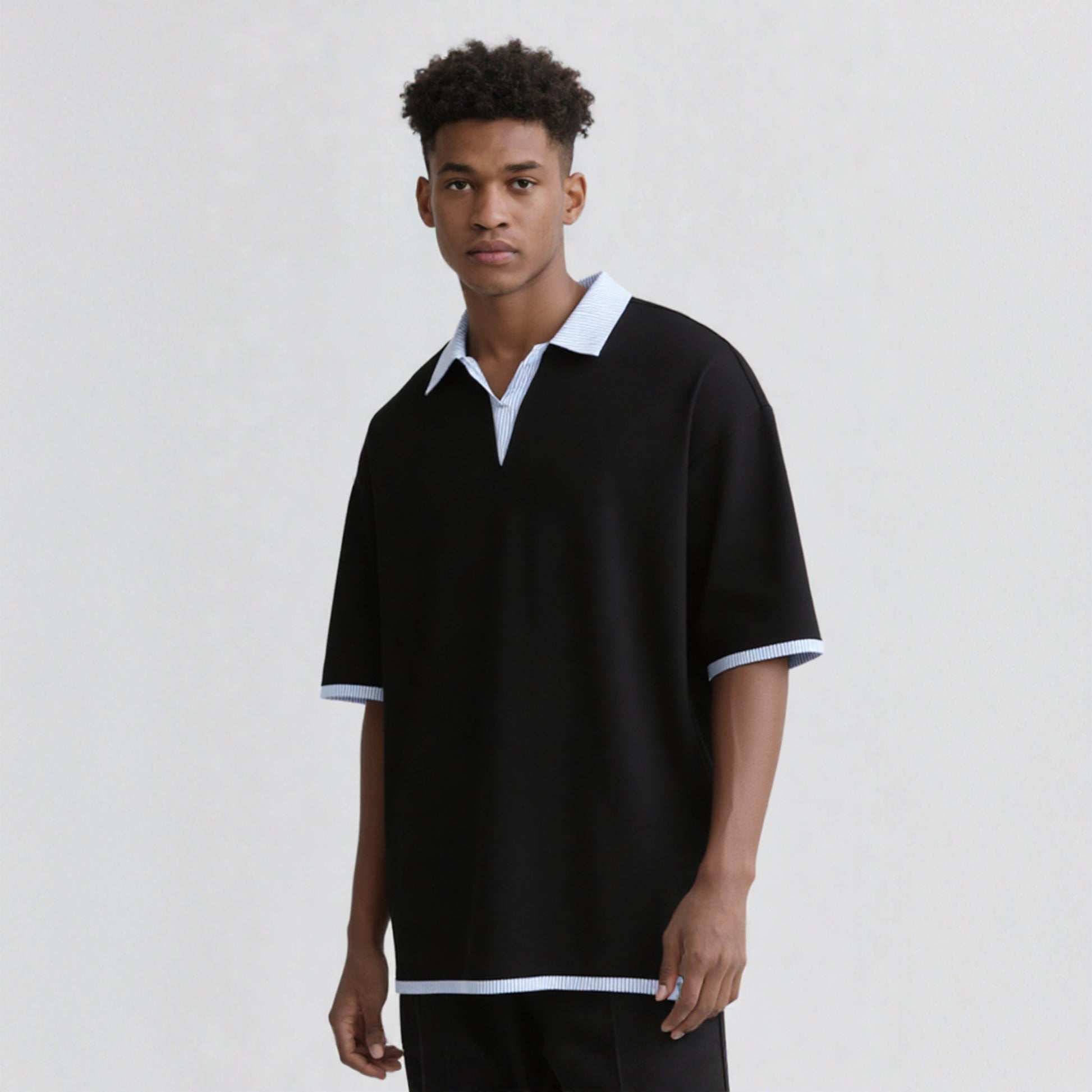 Polo Collar Layered-Look T-Shirt