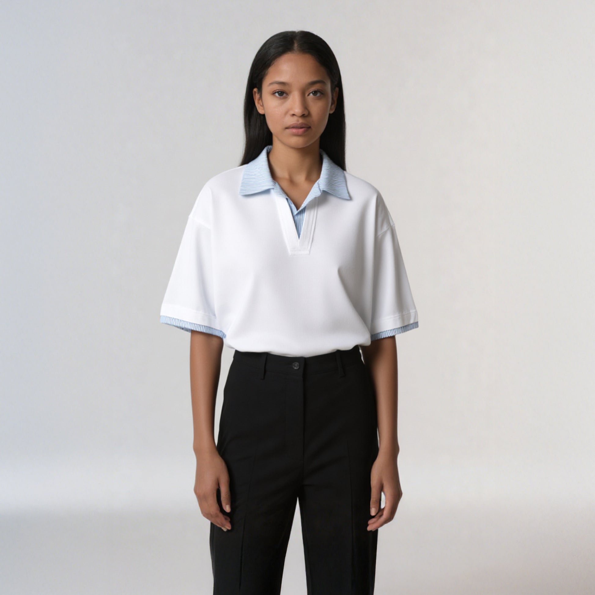 Polo Collar Layered-Look T-Shirt - American Streetwear Style