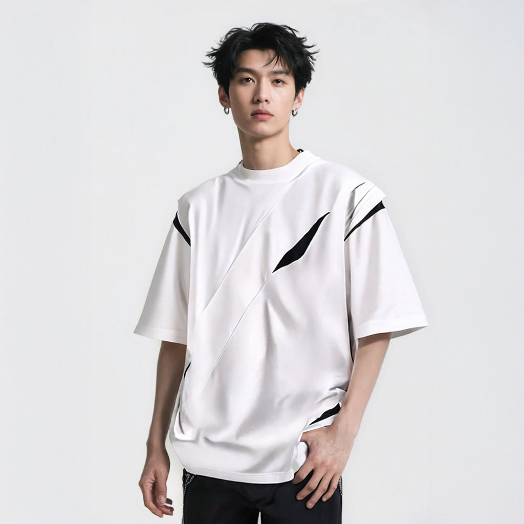 Deconstructed Shoulder Patch T-Shirt – American Streetwear Style