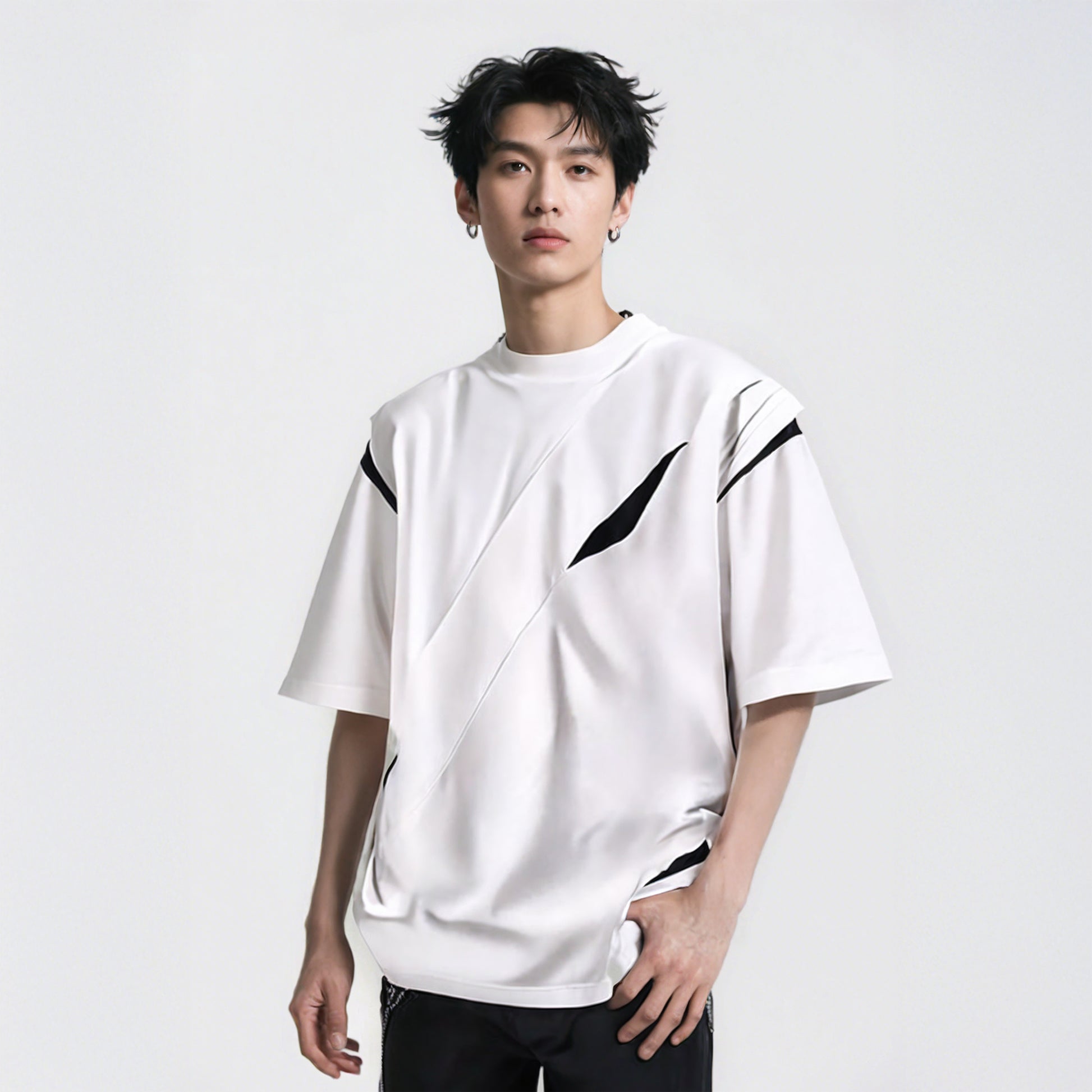 Deconstructed Shoulder Patch T-Shirt – American Streetwear Style