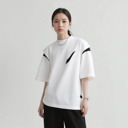 Deconstructed Shoulder Patch T-Shirt – American Streetwear Style